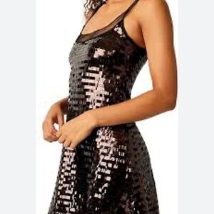 Free People Brown Sequin Mesh Slip Dress- medium